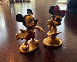 Vintage Mickey & Minnie Mouse Pewter Figurines