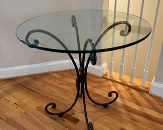 Iron Base / Glass Top Accent Table (30"D x 30"H)