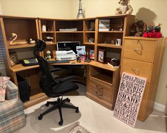 Large 3 Piece Corner Office Space with 4 Drawer Wooden File Cabinet & Office Chair
