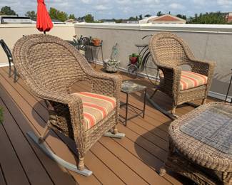 Outdoor Cushioned Wicker Rockers (30"W x 29"D x 43" Back Height / 2 Available)