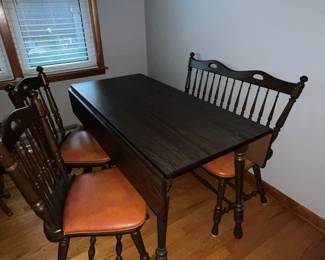 Walters of Wabash drop side table with 2 chairs and 1 bench