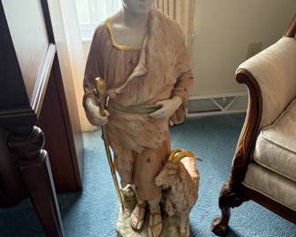 Bisque Figure of Shephard Boy and Goat Statue-19th century- 34 inches tall-$750 We have bill of sale where client paid $1450 from Lettau Gallery in Charleston in 1995