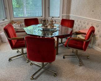 Chromecraft Retro Glass and Wood Dining Table and 5 chairs- $450