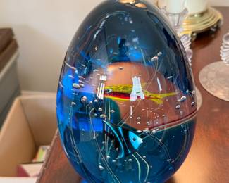 Elio Raffaeli Ogetti SIgned Large Murano Art Glass Aquarium Egg Shaped Scultpture- $600
