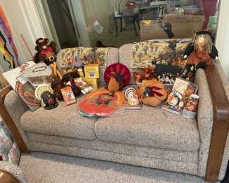 Love seat matches Couch. In good condition. Sturdy. Needs to be cleaned. And oh yes, Fall/Thanksgiving decor