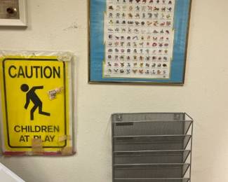 "Caution - Children at Play" Signs, Wall mount filing basket