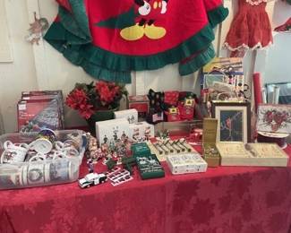 Mickey Tree Skirt, Cups, misc Christmas decor, miniature Snow Village Collectibles