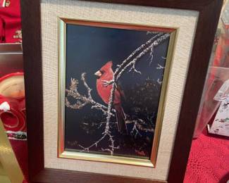 Cardinal on a snowy branch holiday print
