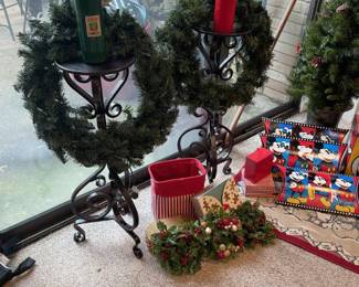 Candle Stands, holiday wreaths, candles, misc