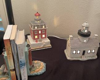 Lighthouses collectibles up close and book ends.