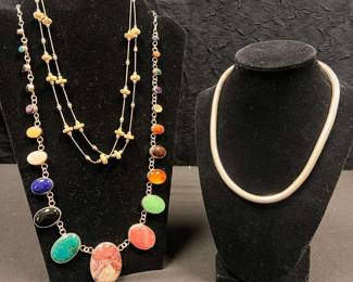 DE215VSterling Oval Multi Stone Necklace