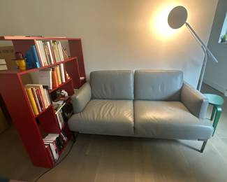 Natuzzi Italian leather couch & bookshelf (not all books for sale)