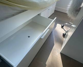 Queen size bed with storage (drawer open)