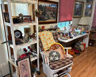 Rocker, glassware, decorative items