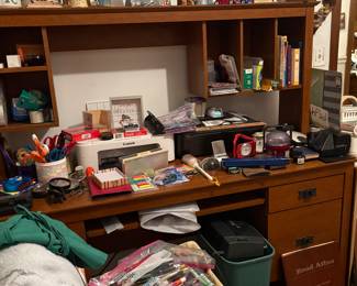 Desk, office supplies