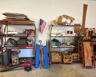 Tools, soda bottles, leaf blower