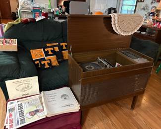 Telefunken stereo, green sofa