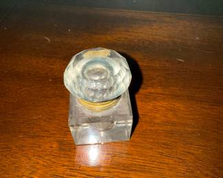 Antique heavy crystal inkwell with a facet cut lid- $100