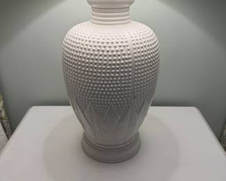 Large Off White Painted Metal Vintage Mid Century Leaf and Hobnail Design Painted Metal Table Lamp by Tyndall- $100 
32 inches tall - 
