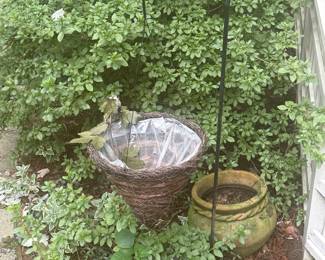 Metal Hook and Plant hanger-$15 - concrete planter-$15
