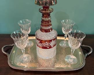  Ebeling & Reuss Crystal Marchioness Whiskey Decanter & 4 glasses & tray - $150 for all 