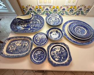 $225 for all shown- $19 pieces - all English Willow Ware