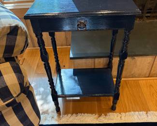 Navy Side Table -$75 
17 wide 
12 deep
28 tall 