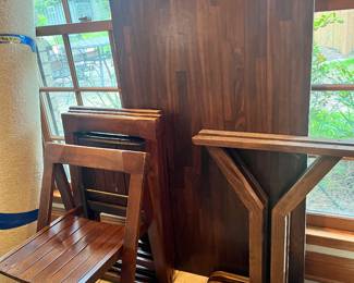 Table and chairs.
4 Chairs fold- solid wood
Easy to breakdown and put accessible.
Custom made $200 OBO