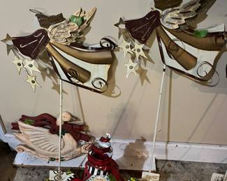 Metal Angels decor, Metal Santa, wooden Christmas duck