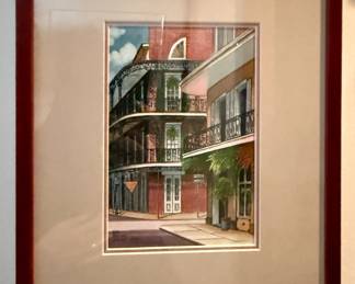 Framed watercolor "Royal and Dumaine" in New Orleans, Louisiana signed by Gail Bryant Fille