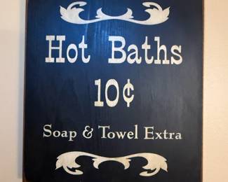 Wood replica bath sign