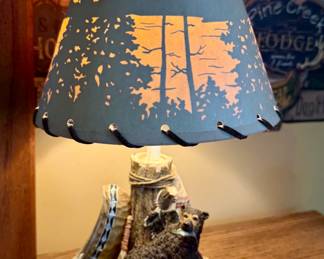 Rustic bear lamp with backlit paper shade