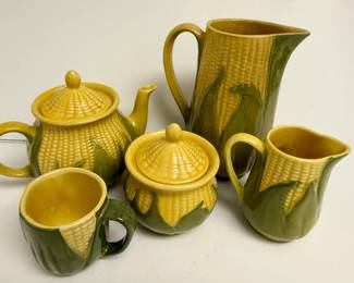 Teapot, mug, sugar bowl, creamer and pitcher