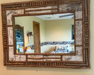 Rustic wood framed wall mirror