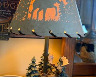 Rustic moose lamp with backlit paper shade