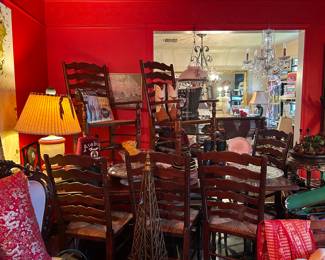 Vintage rush seat ladder back chairs