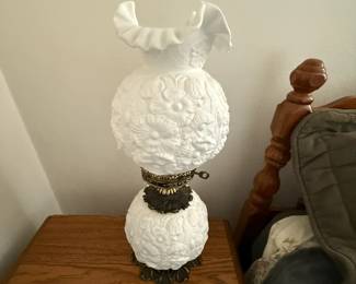 Fenton Poppy Milk Glass Lamp