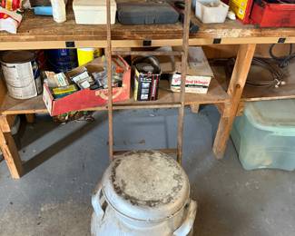 milk can and primitive ladder