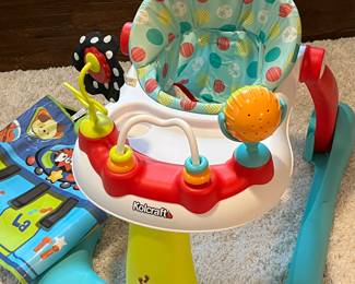 Assorted baby and infant toys, books, playpen traveler, lap pads, linens, and more!