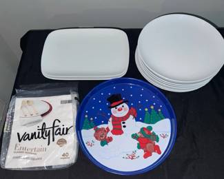 White Plates Platters Plus A Holiday Tray