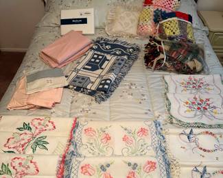 Hand crocheted and embroidered dresser scarfs