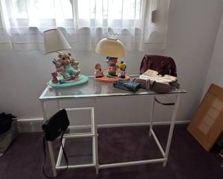 Glass top desk; Nursery Lamps