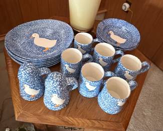 N. S. Gustin Spongeware Pottery Dish Set