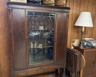 Antique China Cabinet; Woven Basket Purses; Oster Food Grinder