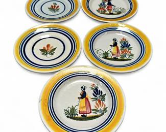 Henriot Quimper Pottery Plates, Set of 5, France