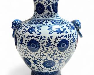 Chinese Reproduction Blue & White Porcelain Vase, Qing Style