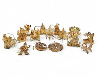 14-Piece Gold-Plated Danbury Mint Christmas Ornaments