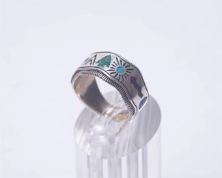 Carolyn Pollack 925 Sterling Silver Crushed Gemstone Inlay Band Ring Size 6.5