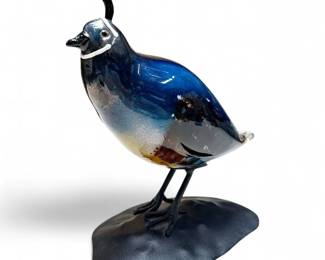 Nicholson Blown Glass California Quail Sculpture, 2013