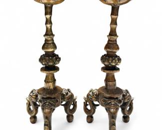 Brass Lotus Pricket Candlesticks